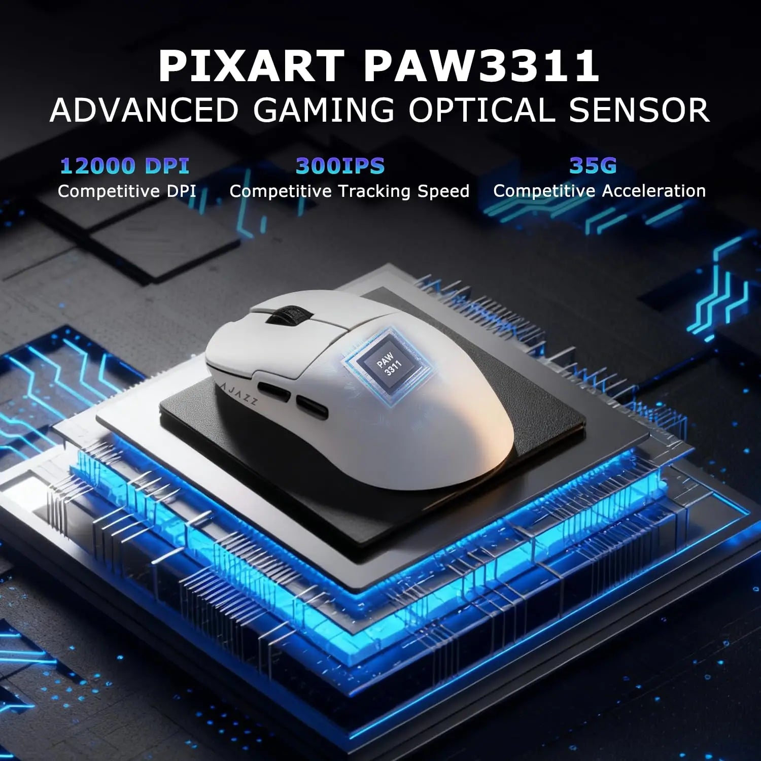 AJAZZ AJ159P MC Wireless Gaming Mouse features a magnetic charging dock, a PAW 3311 sensor, a 1000Hz polling rate, and a 400mAh battery—say goodbye to battery anxiety