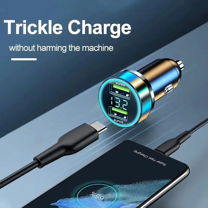 Fast charging car charger, 240W 2-port USB adapter with digital screen and ambient light, ignition and start system charger