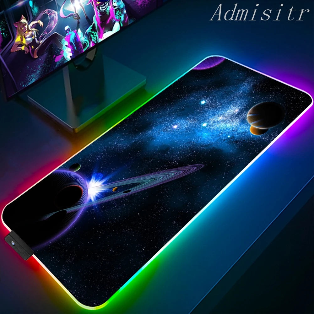 XXL RGB Gaming Mouse Pad Space Rubber Anti-slip Cool Desk Mat Gamer Accessories Large LED Light PC Computer Carpet with Backlit