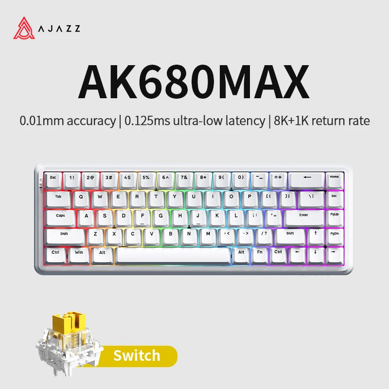 AJAZZ AK680 MAX 68 Keys Wired Gaming Keyboard, 8K/1K Switchable Polling Rate, Hall Magnetic Switch Rapid Trigger