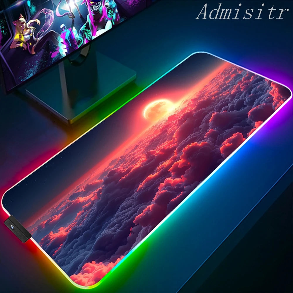 XXL RGB Gaming Mouse Pad Space Rubber Anti-slip Cool Desk Mat Gamer Accessories Large LED Light PC Computer Carpet with Backlit