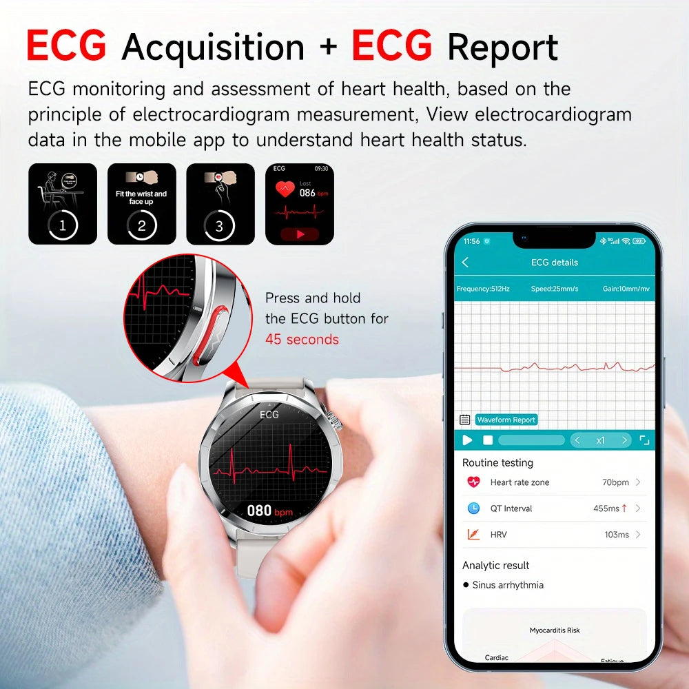 Marsyu 2026 Smart Watch ECG+PPG Uric Acid Blood Pressure Body Analysis HD Call LED Flashlight Smart Watch Women Men’s