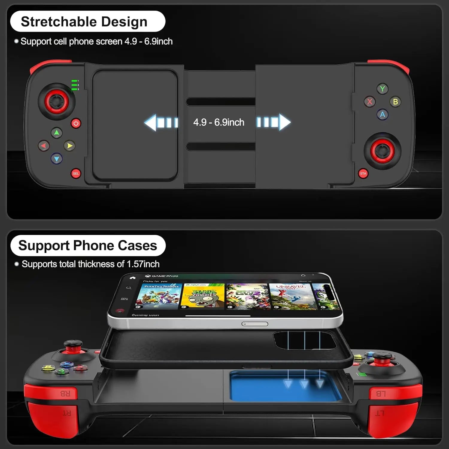 D3 Retractable  Gamepad Wireless Stretch Game Controller Compatible with iPhone Android Phone Switch PS3 PS4 PC Portable Gaming Joystick