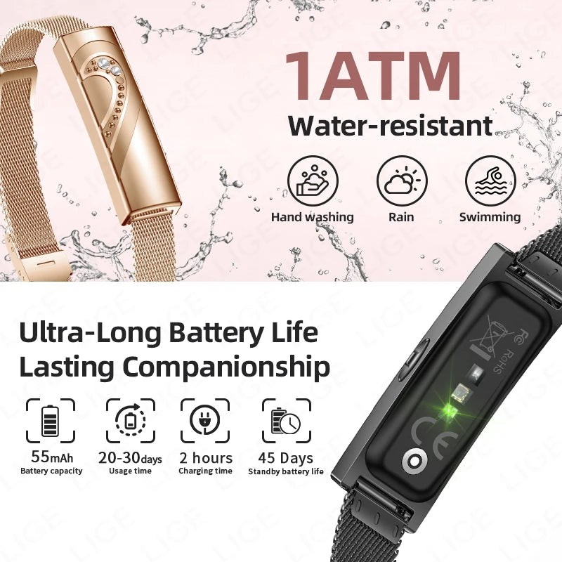 LIGE New Smart Bracelet Real-time Heart Rate Monitoring Sports Fitness Tracker Wristband Waterproof Smart Watch For Couple Gift