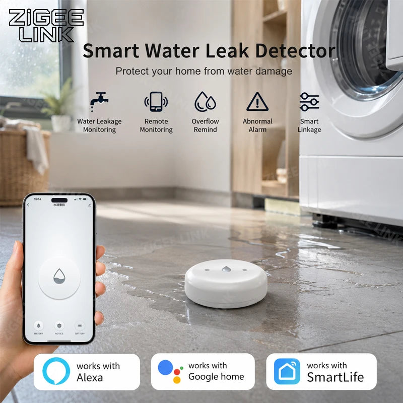 Water Leak Sensor ZigBee Tuya Leak Detector Smart Home Flood Water Leakage Detector Alarm Overflow Security Need Zigbee Gateway