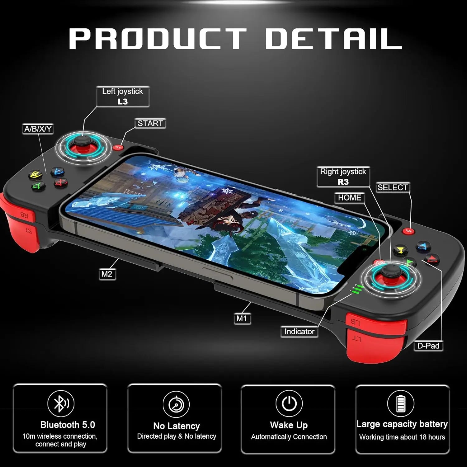D3 Retractable  Gamepad Wireless Stretch Game Controller Compatible with iPhone Android Phone Switch PS3 PS4 PC Portable Gaming Joystick