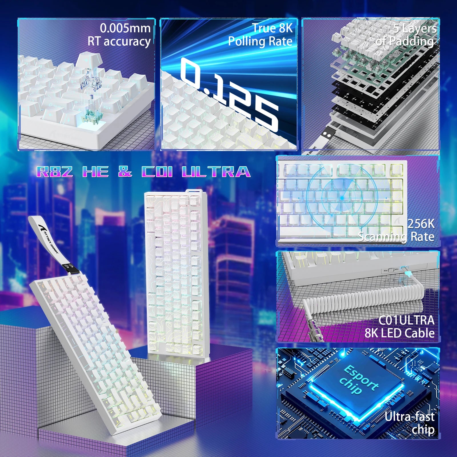 ATTACK SHARK R82 HE Rapid Trigger Wired Mechanical Gaming Keyboard TKL NKRO with 8K Polling,0.005mm RT Accuracy,256K Scan Rate,