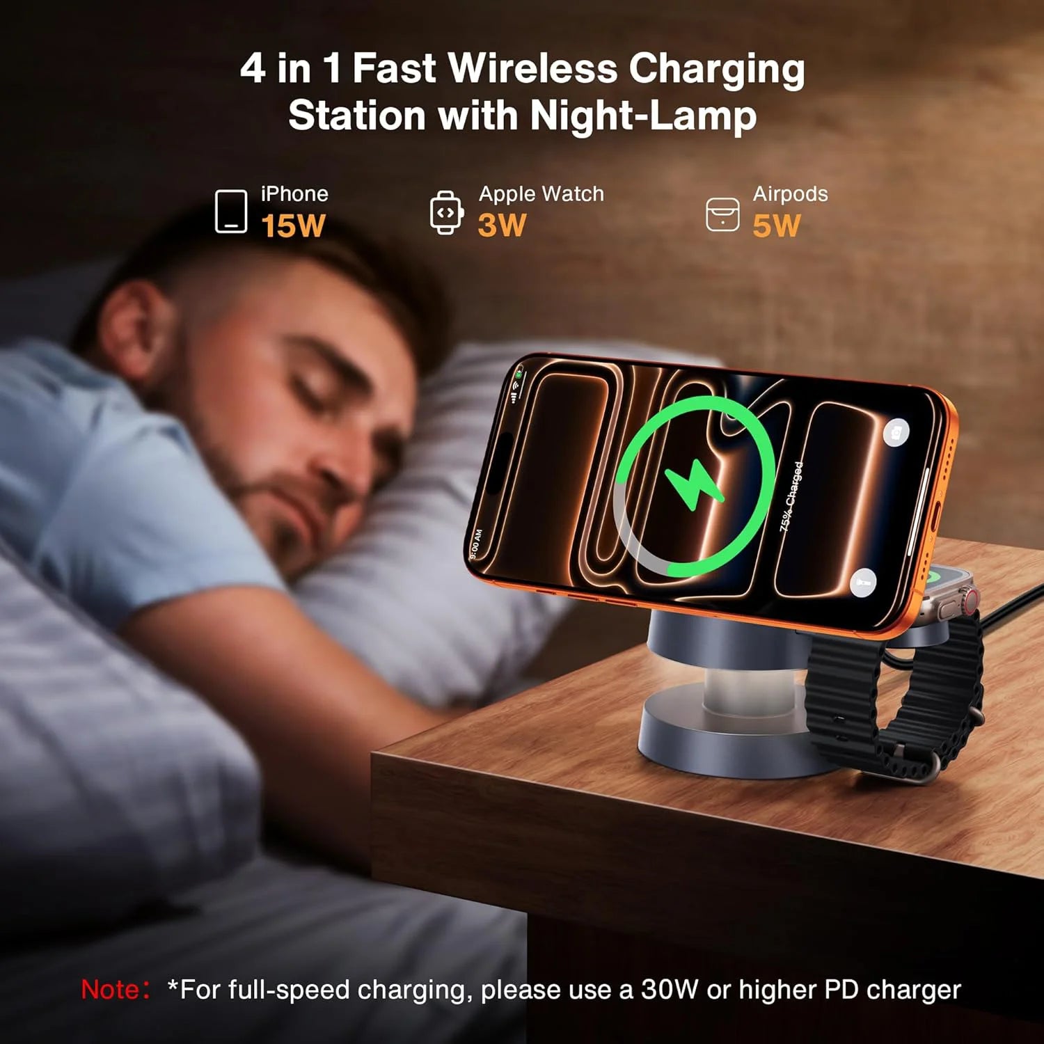 TIMESS Night Light Mashroom Wireless Charger For IPhone 17 16 15 14 13 12 PRO MAX FOR Apple Watch Series Ultra 11 10 9 8 7 6 5 4 2 For Airpods 3 2 Pro Charging Station Stand Pads 3 in 1 Ambient Light Small Size Strong Magnrti