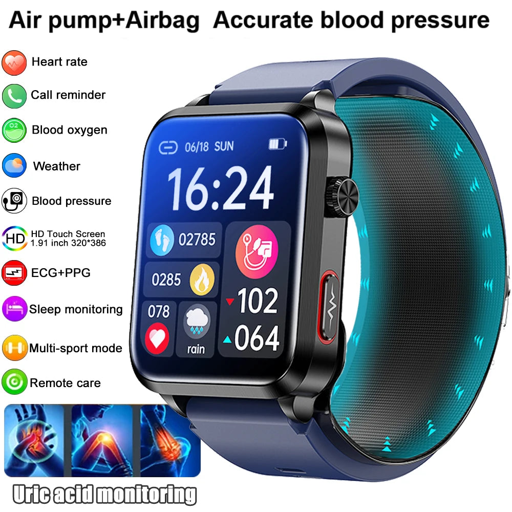 2026 New Airbag Smart Watch man air Pump ECG True Accurately Blood Pressure health watch Uric Acid Blood Lipids watch