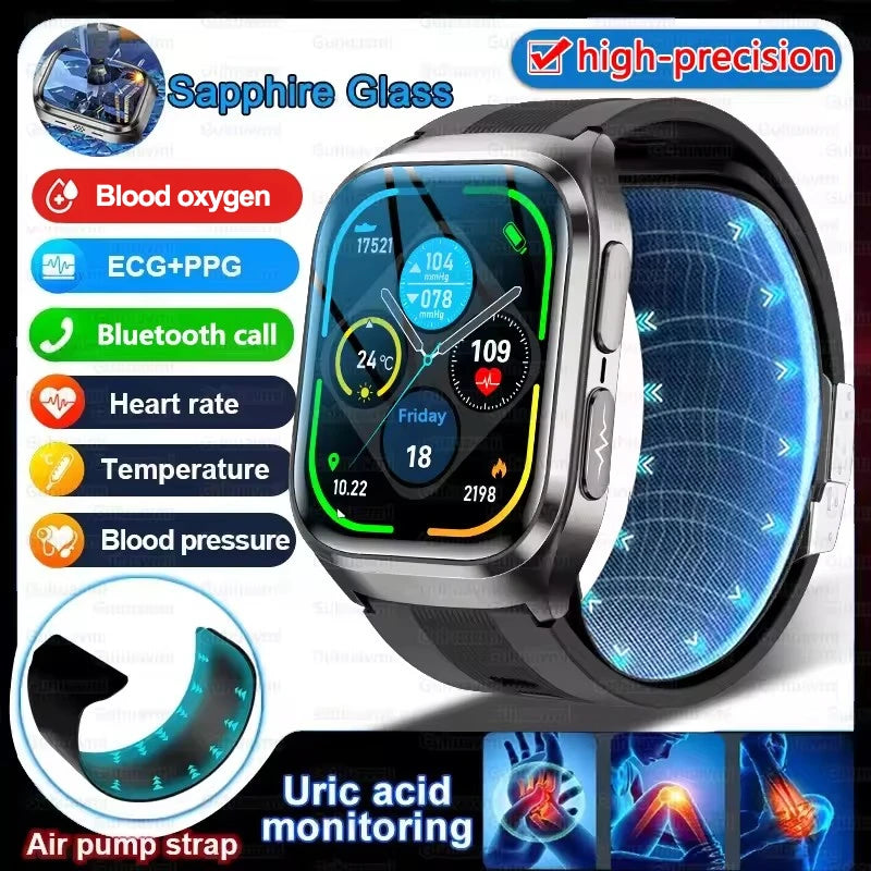 True Blood Pressure Smart Watch Air Pump Airbag Strap ECG PPG SpO2 Heart Rate Sleep Monitor 1.43" AMOLED Health Smart Bracelet
