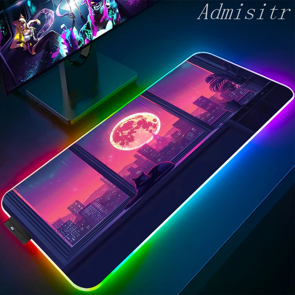 XXL RGB Gaming Mouse Pad Space Rubber Anti-slip Cool Desk Mat Gamer Accessories Large LED Light PC Computer Carpet with Backlit