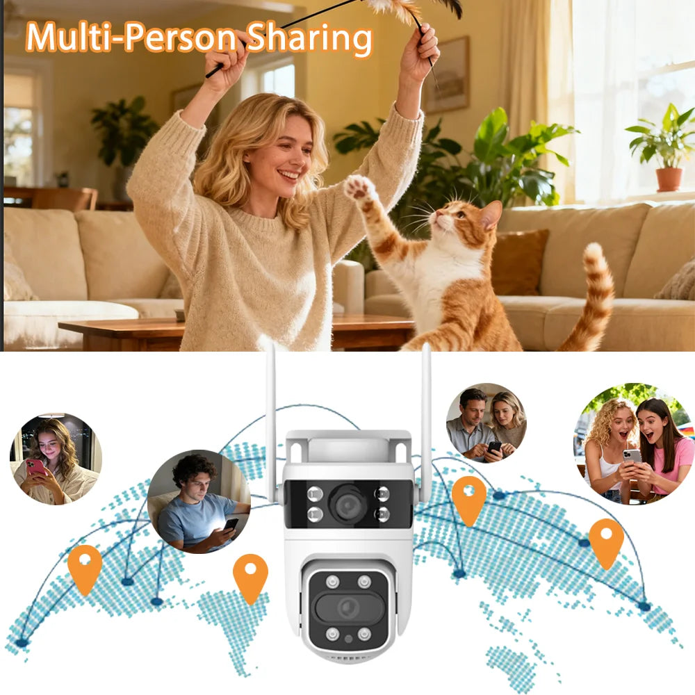 2pcs Smart Window Camera Dual Lens PTZ Security Camera 2K Outdoor WiFi Camera AI Human Detection Color Night Vision Two-Way