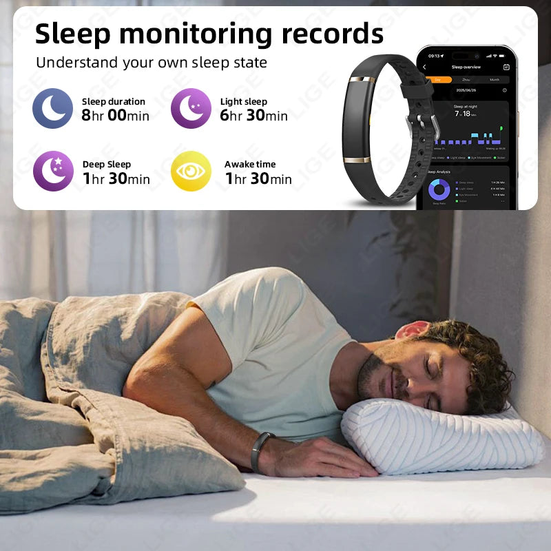 LIGE Men No Screen Smart Bracelet Heart Rate Monitor Fitness Sport Band Smart Watch Waterproof Multifunction Watches Women