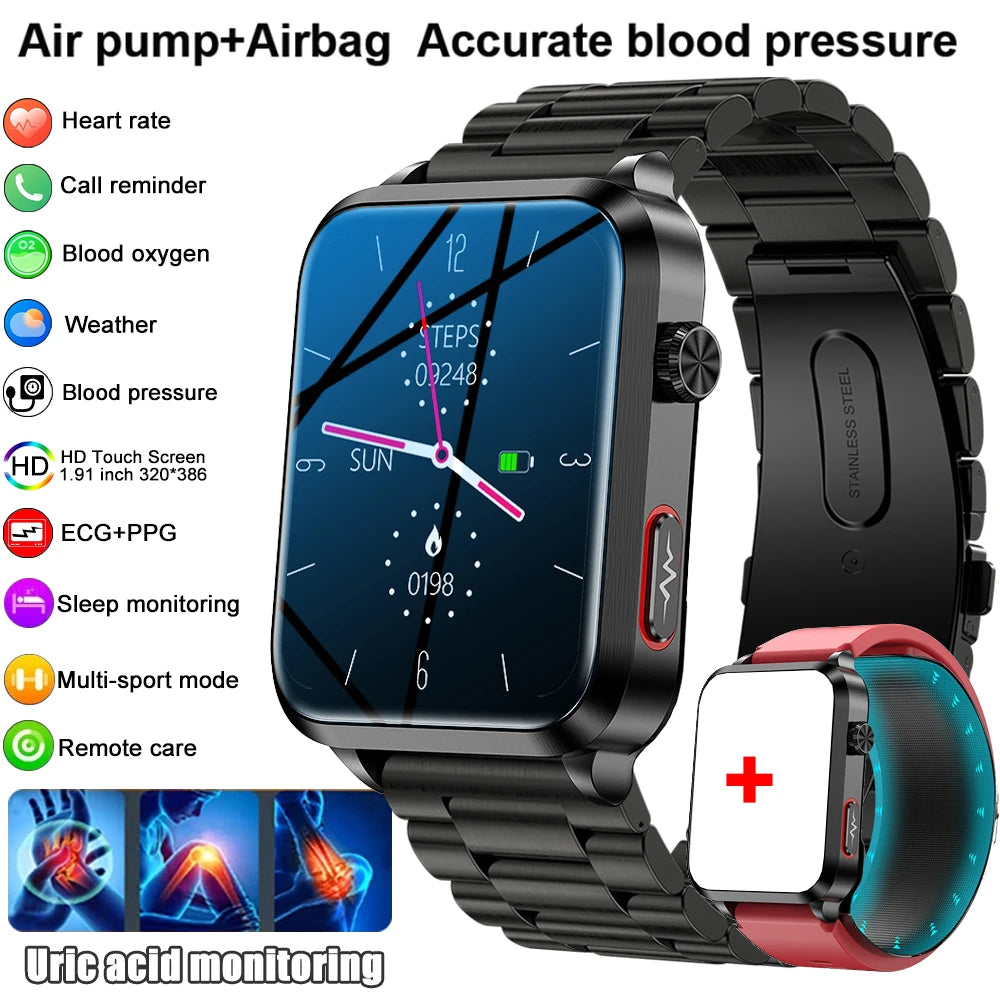 2026 New Airbag Smart Watch man air Pump ECG True Accurately Blood Pressure health watch Uric Acid Blood Lipids watch