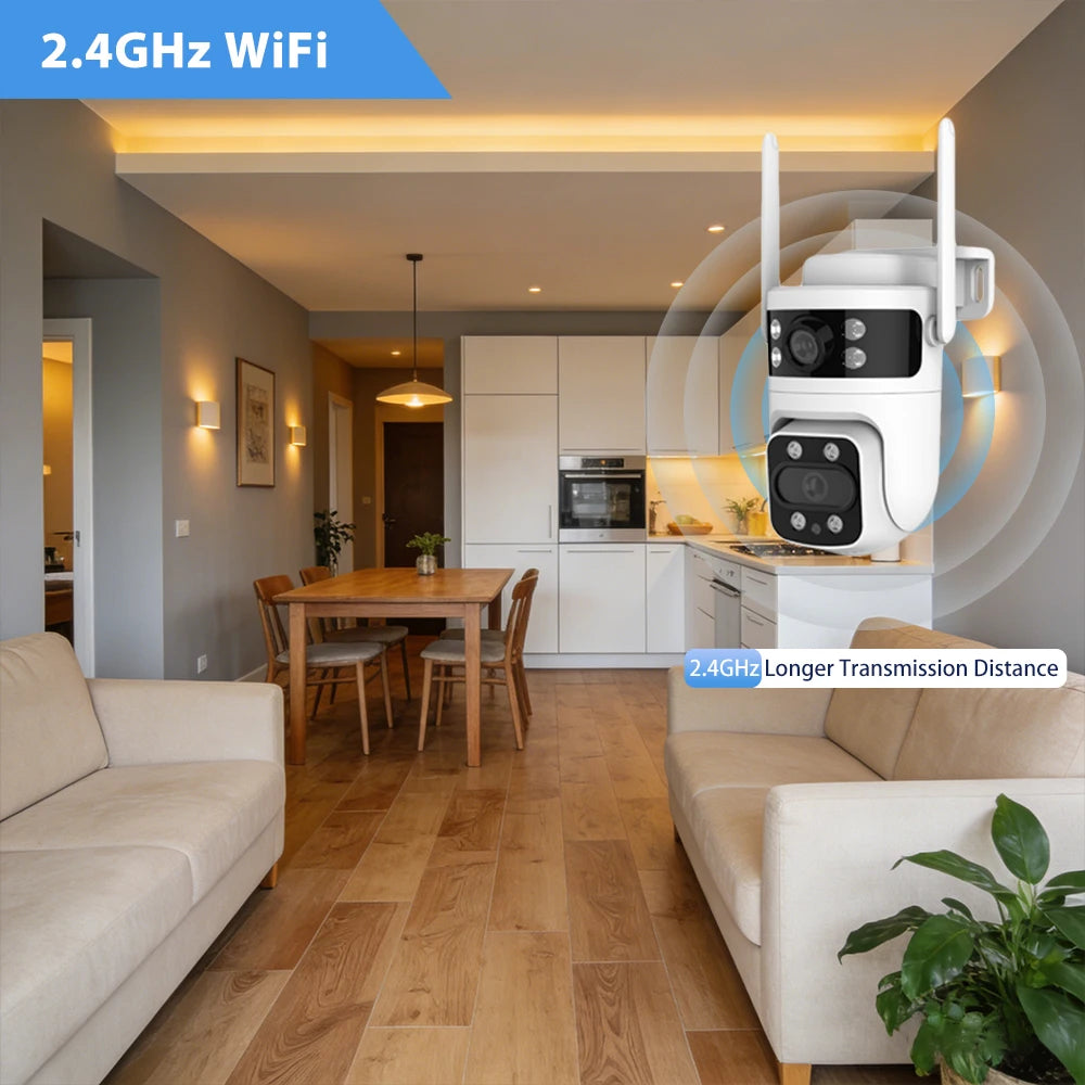 2pcs Smart Window Camera Dual Lens PTZ Security Camera 2K Outdoor WiFi Camera AI Human Detection Color Night Vision Two-Way