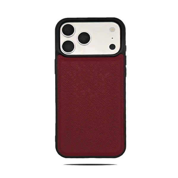 burgundy Fashion Saffiano Leather Business Phone Case for iPhone 17 16 15 14 13 Pro Max Elegant Shockproof Bumper Cover