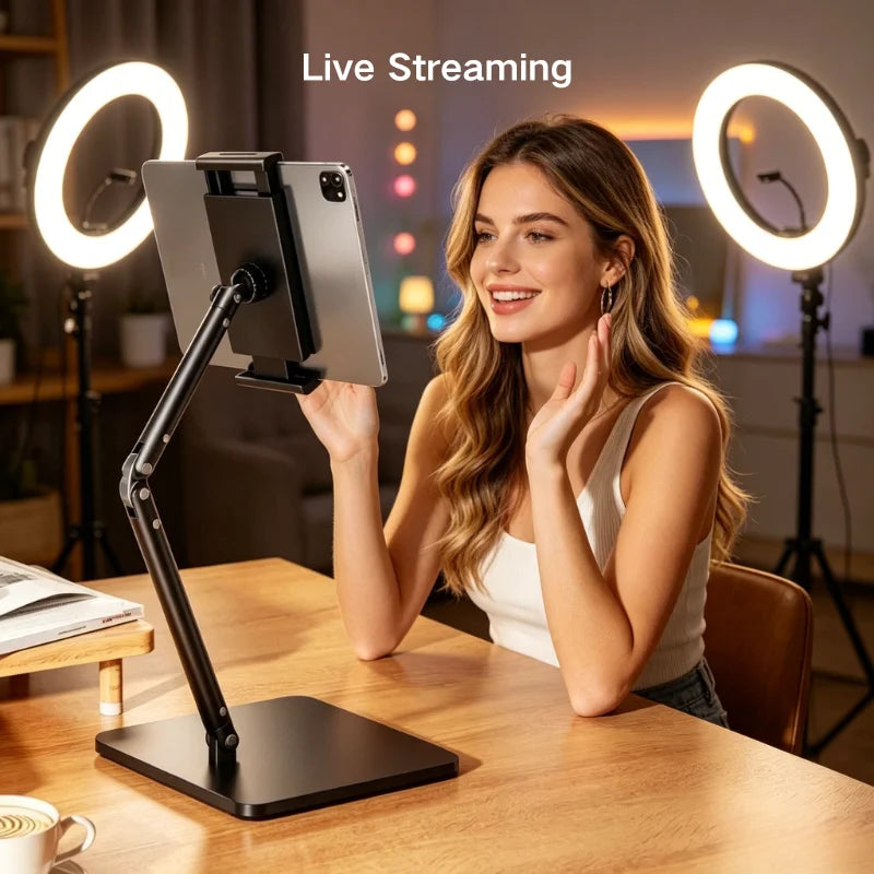 Multi-Angle Desktop Mount for Phone & Tablet - Adjustable Alloy Stand for Video Recording, Live Broadcast, Office, Learning &