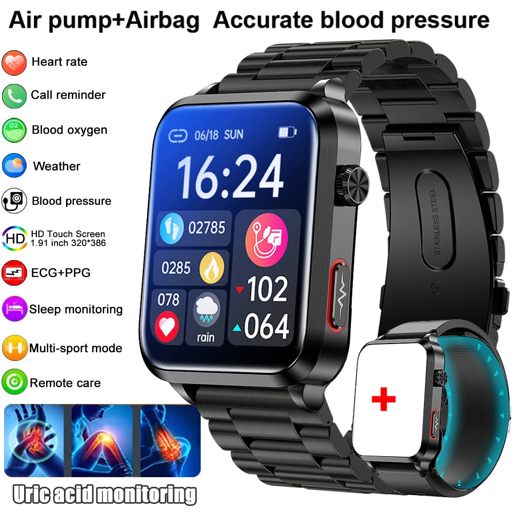 2026 New Airbag Smart Watch man air Pump ECG True Accurately Blood Pressure health watch Uric Acid Blood Lipids watch