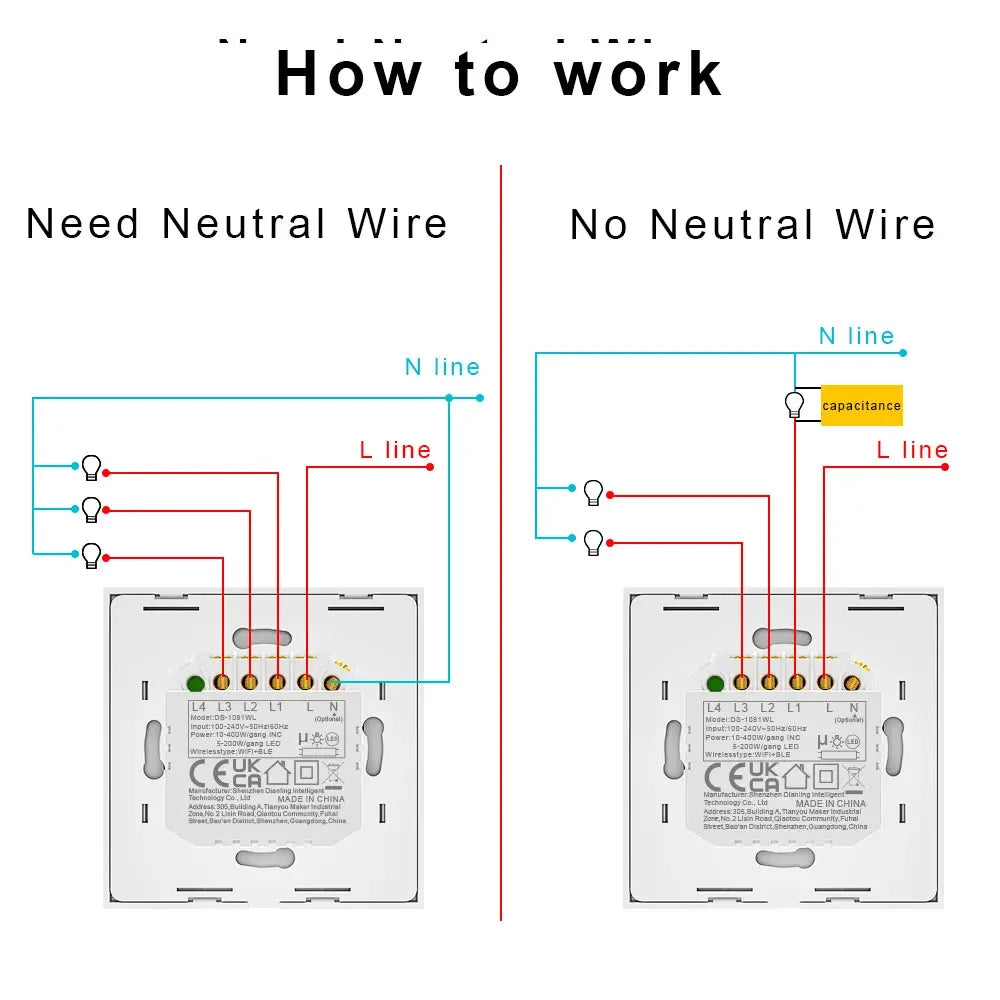 Tuya WiFi EU Smart Light Switch Wall Touch Switch 1 2 3 gang Required 110-240V Work with Alexa, Google Home