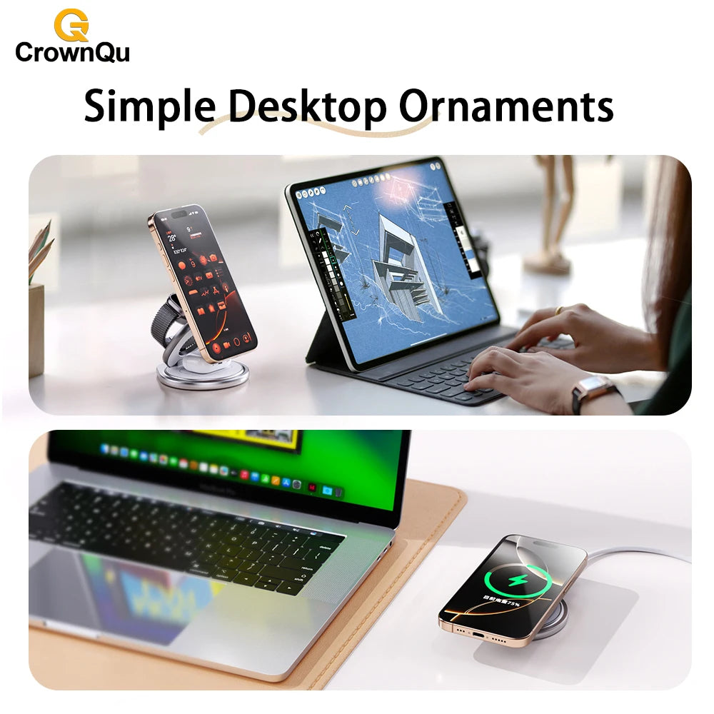 Qi2.2 25W Metal Magnetic Wireless Charger Fast Charging Station 360° Rotation Foldable for iPhone 17 16 15 Watch Airpods  3 in 1