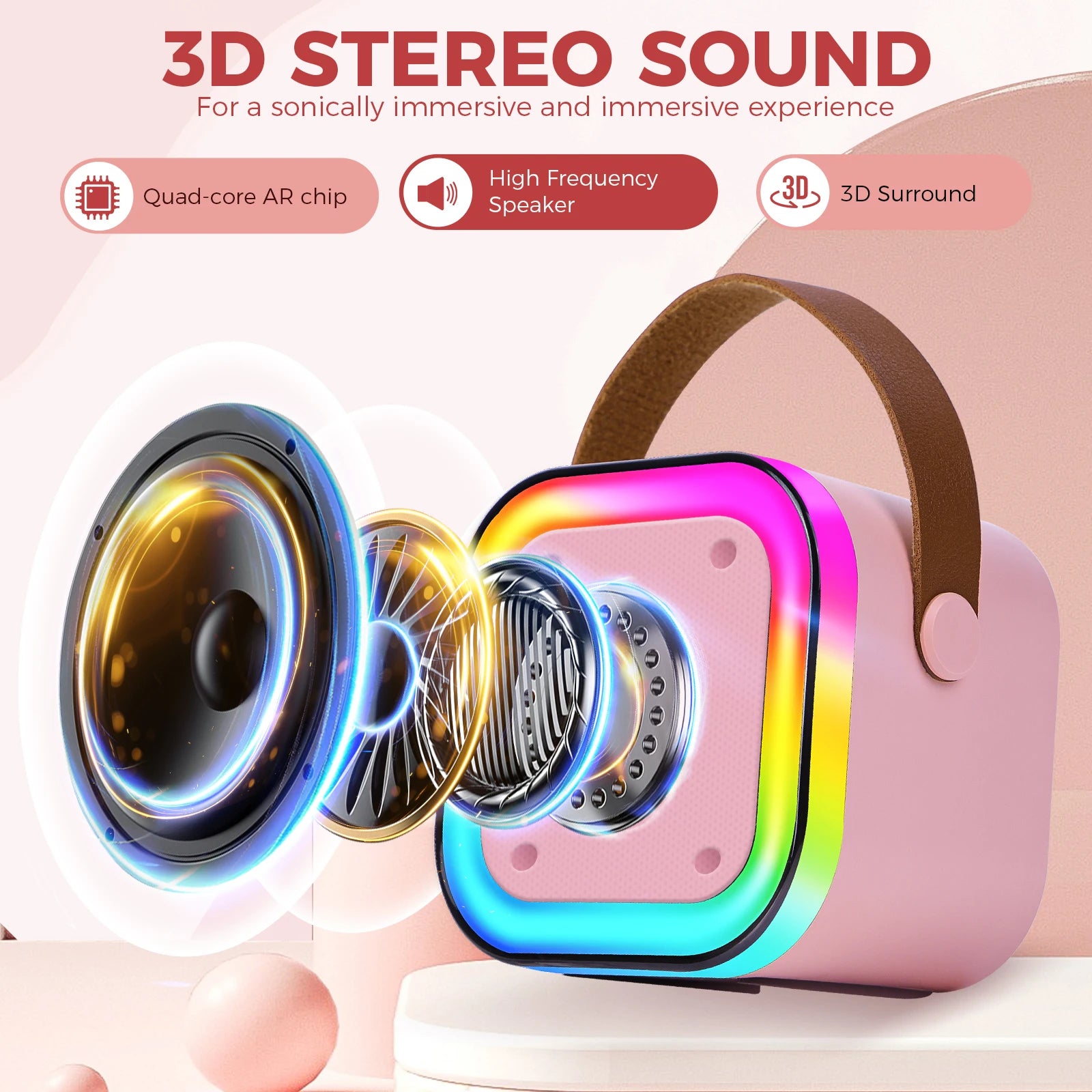 EIGIIS Portable Karaoke Bluetooth 5.3 Speaker Machine PA System with 2 Wireless Microphones Home Family Singing Children's Gifts