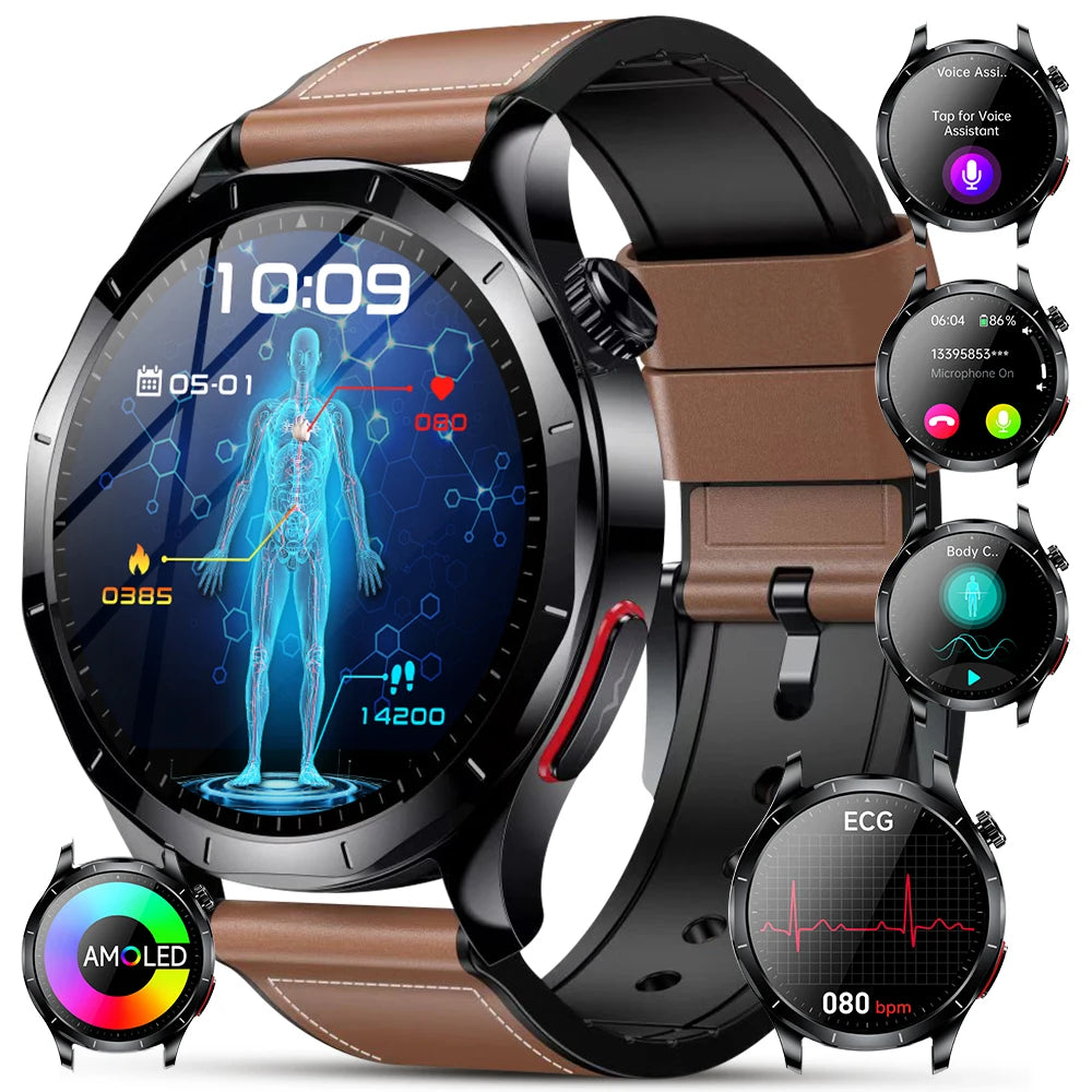 Marsyu 2026 Smart Watch ECG+PPG Uric Acid Blood Pressure Body Analysis HD Call LED Flashlight Smart Watch Women Men’s
