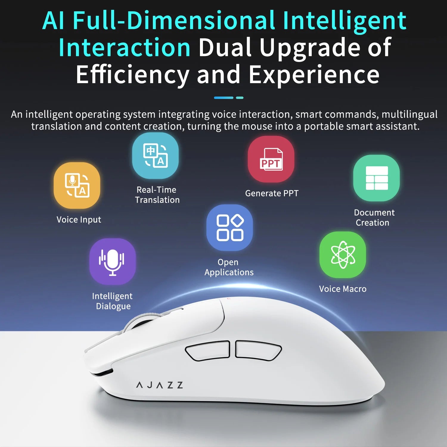 AJAZZ AJ200 NL AI MC & AJ200P NL AI MC Triple-Mode Smart Gaming Mouse, 63g ultra-lightweight, with magnetic dock, equipped with PixArt PAW3311 sensor, 2.4G / Bluetooth / Wired connection, 20-million-click switches and TTC enc