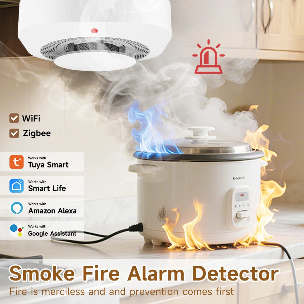 Tuya Zigbee Independent Smoke Detector Sensor For Home Warehouse Security Smart Smoke Fire Alarm Via Smart Life App Control