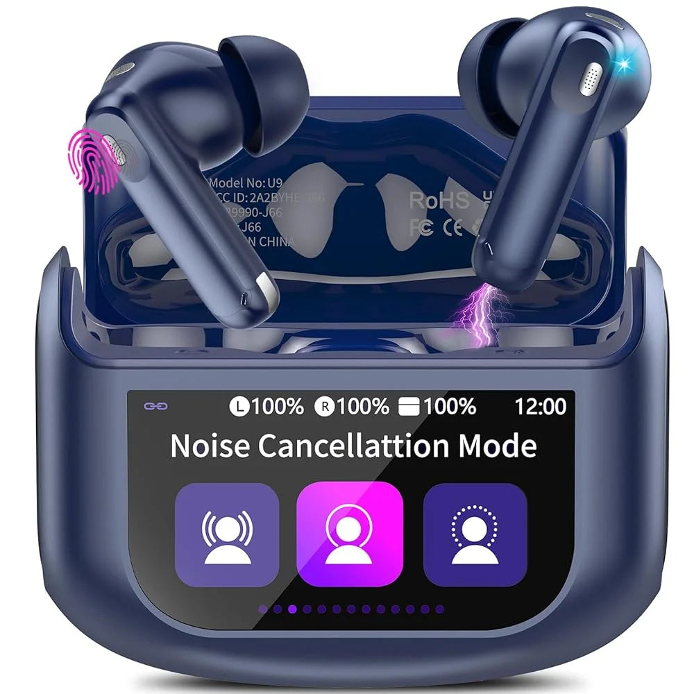 2026 Full-Color Touch Screen Earbuds 45dB ANC ENC Noise Cancelling Bluetooth 5.4 48H Battery 14.2mm Driver 5 EQ Modes IPX7 Waterproof Transparency Mode Wireless Earphones.