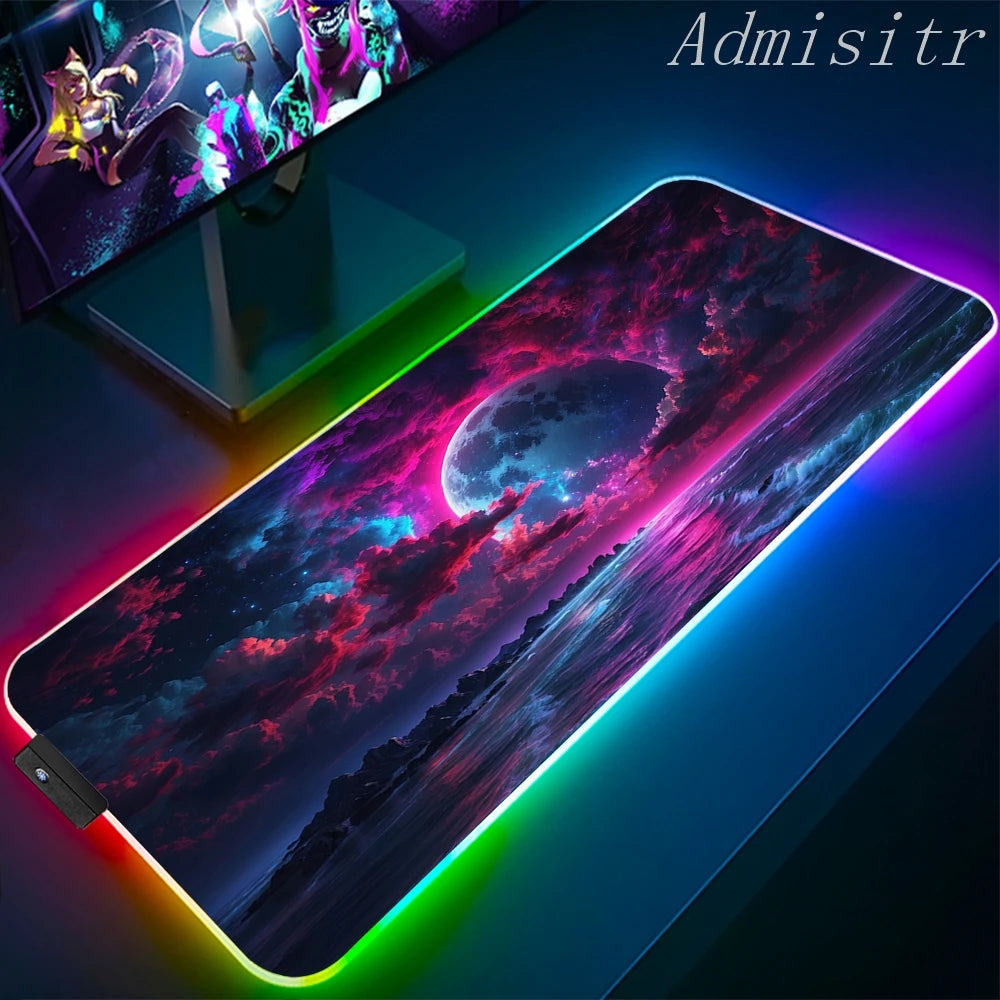 XXL RGB Gaming Mouse Pad Space Rubber Anti-slip Cool Desk Mat Gamer Accessories Large LED Light PC Computer Carpet with Backlit