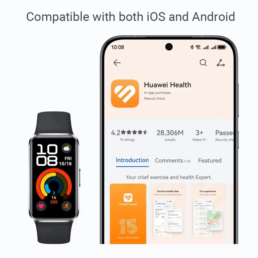 HUAWEI Band 10 Smart Bracelet Fitness Tracker Heart Rate Sleep Monitor 14 Days Battery Life Compatible with iOS and Android