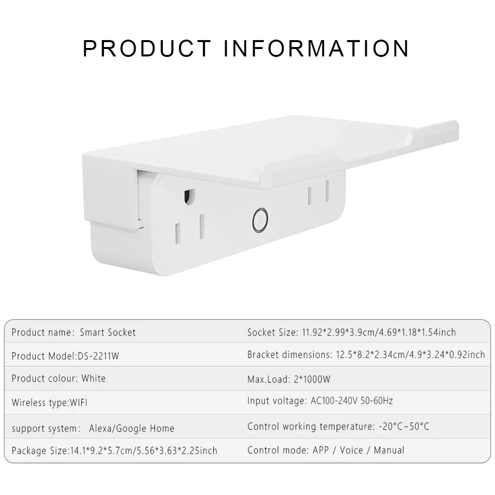 WiFi Smart US Plug Dual Outlets, Voice Control Works with Alexa Google Home, APP Remote Control Timer Function, White