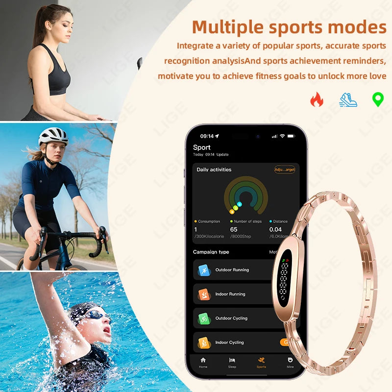 LIGE New Hot Sales Smart Bracelet Lightweight Sports Band Fitness Health Tracker Call Message Reminder Luxury Women's Smartwatch