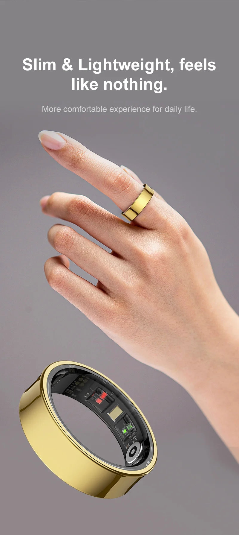 R09 Smart Health Ring with Portable Charging Case (5ATM Waterproof)