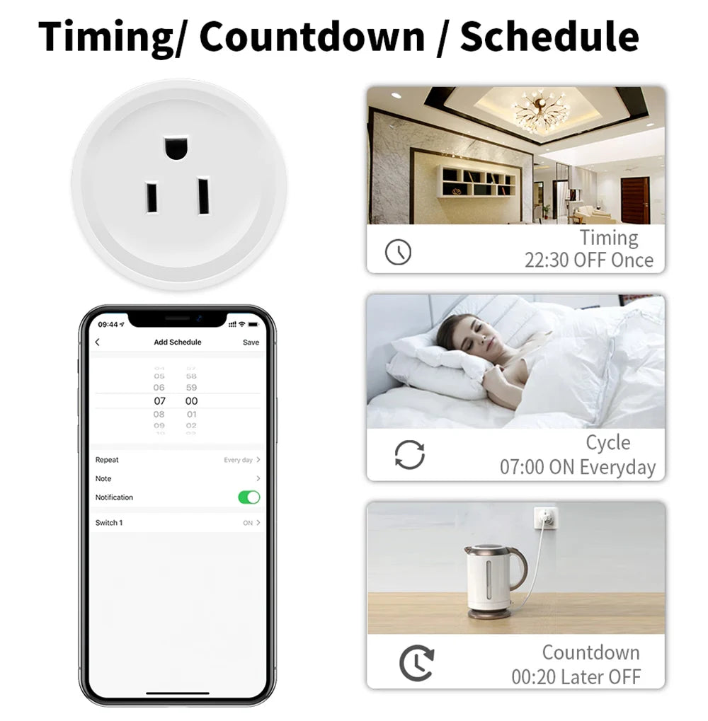 Tuya WiFi Or Zigbee Smart Socket US Plug 16A With Power Monitoring Timing Function WiFi Outlets Works With Alexa Home Assistant
