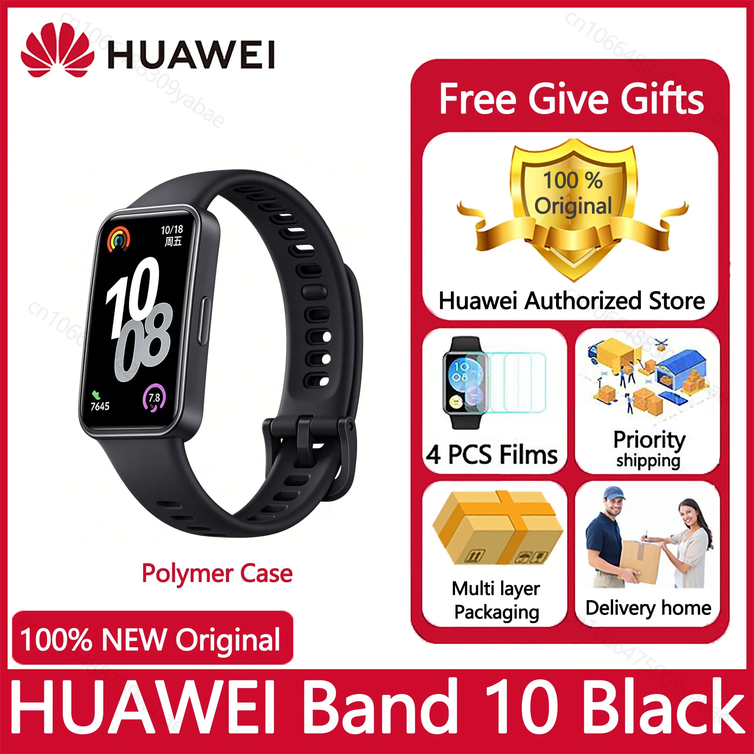 HUAWEI Band 10 Smart Bracelet Fitness Tracker Heart Rate Sleep Monitor 14 Days Battery Life Compatible with iOS and Android