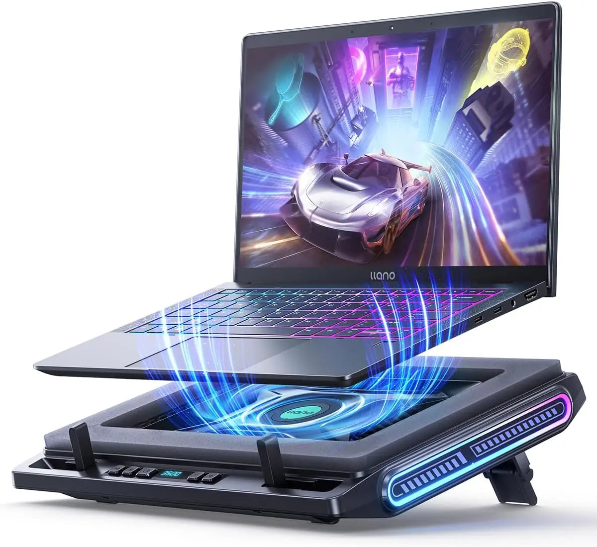 Powerful Laptop Cooling Pad with 4.72" Turbo Fan, RGB, 13-17.3in, 3 Adjustable Stands, USB Hub