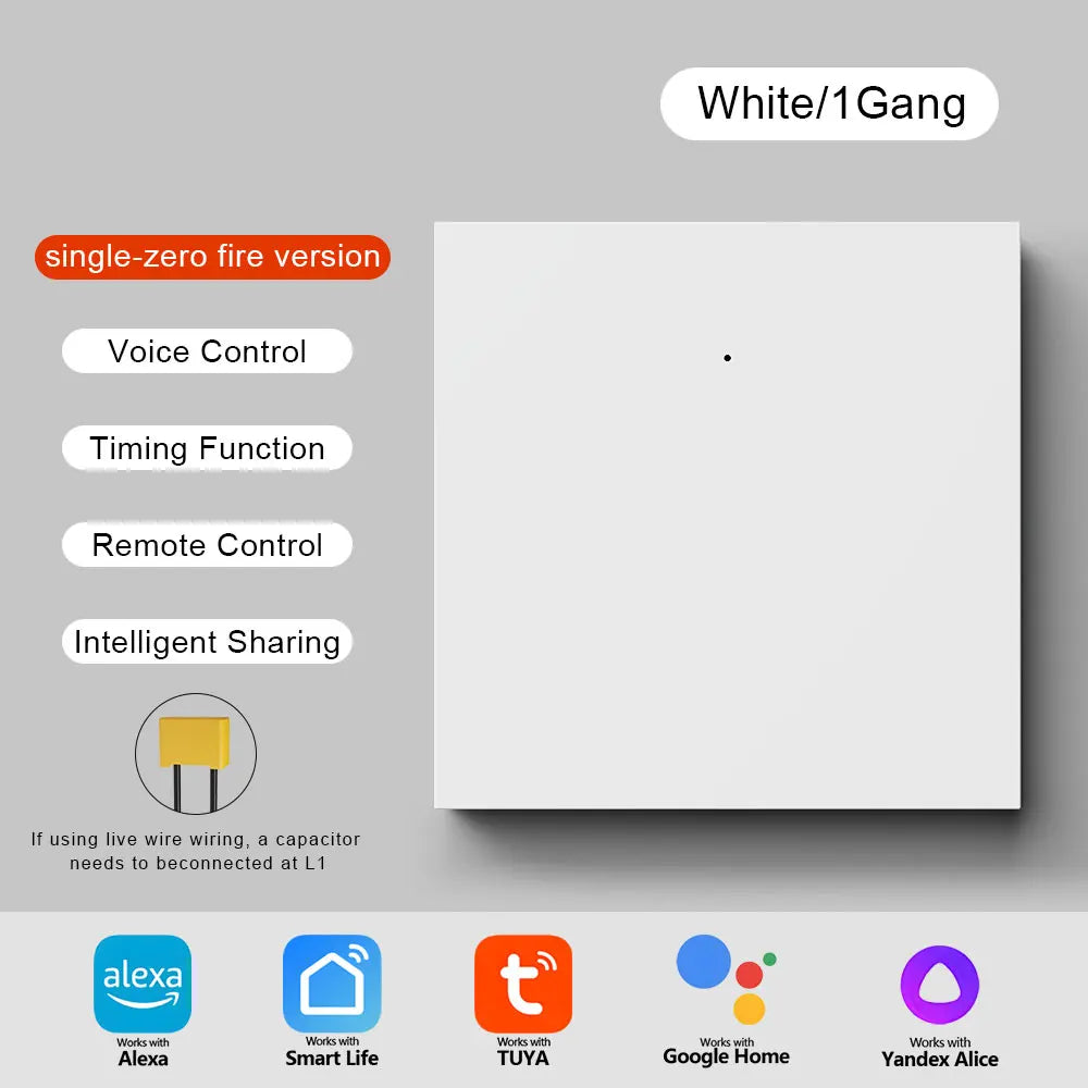 Tuya WiFi EU Smart Light Switch Wall Touch Switch 1 2 3 gang Required 110-240V Work with Alexa, Google Home