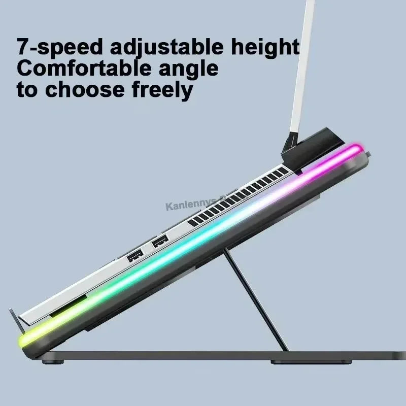 F36 Gaming Laptop Cooling Pad w/ 5 Fan Dual USB LED Screen Laptop Notebook Cooler Stand for 11-17.3'' 7 Angle Adjustable Bracket