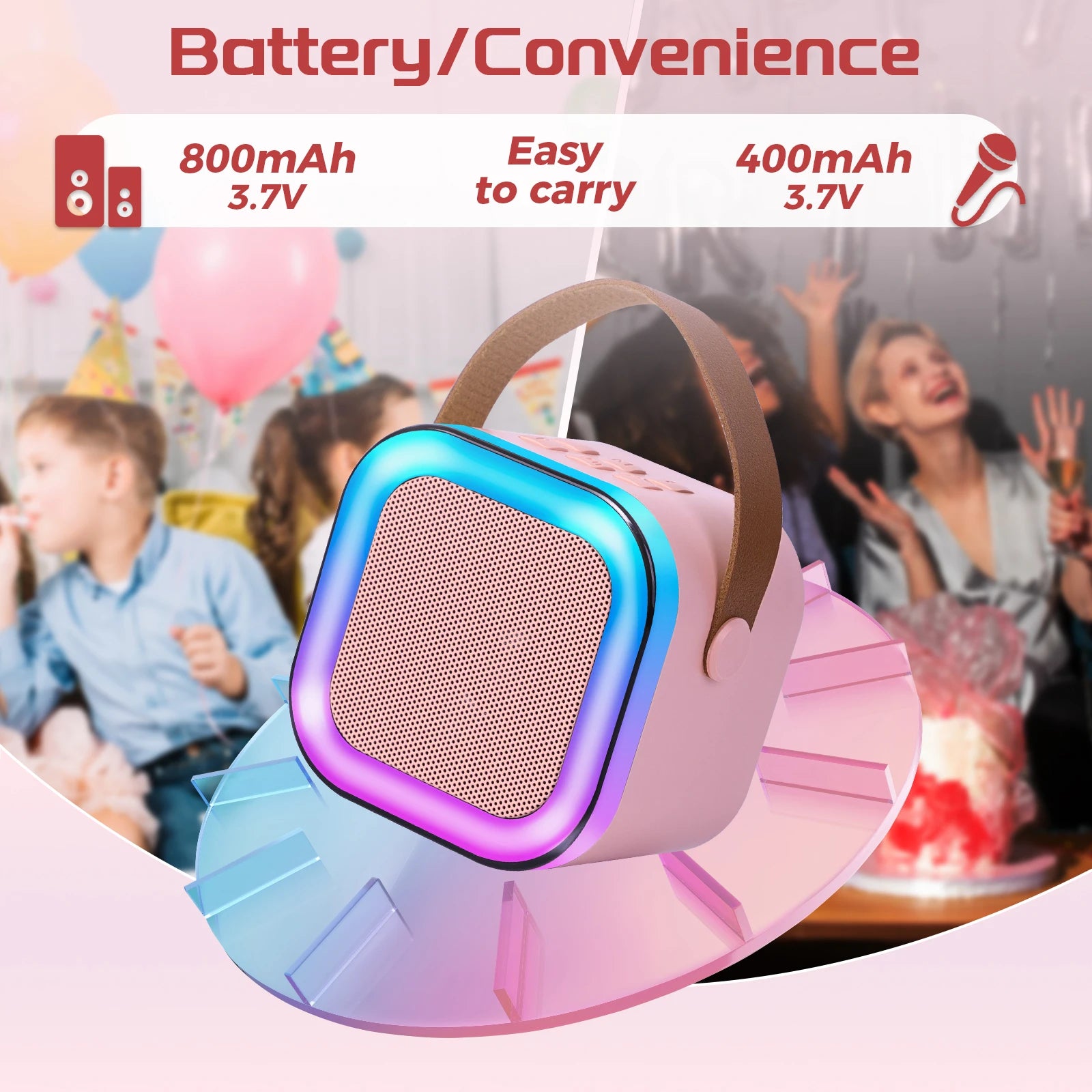 EIGIIS Portable Karaoke Bluetooth 5.3 Speaker Machine PA System with 2 Wireless Microphones Home Family Singing Children's Gifts