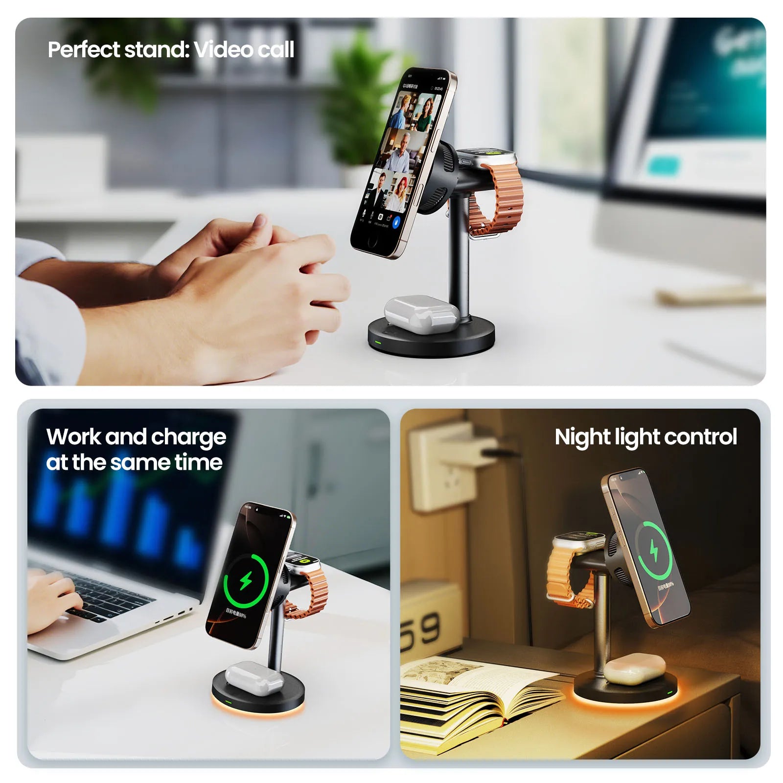 LED Light & Air Cooling & qi2 25W Magnetic Wireless Charger For iPhone 17 16 15 14 13 12 Apple Watch Airpods Pro Fast Charging
