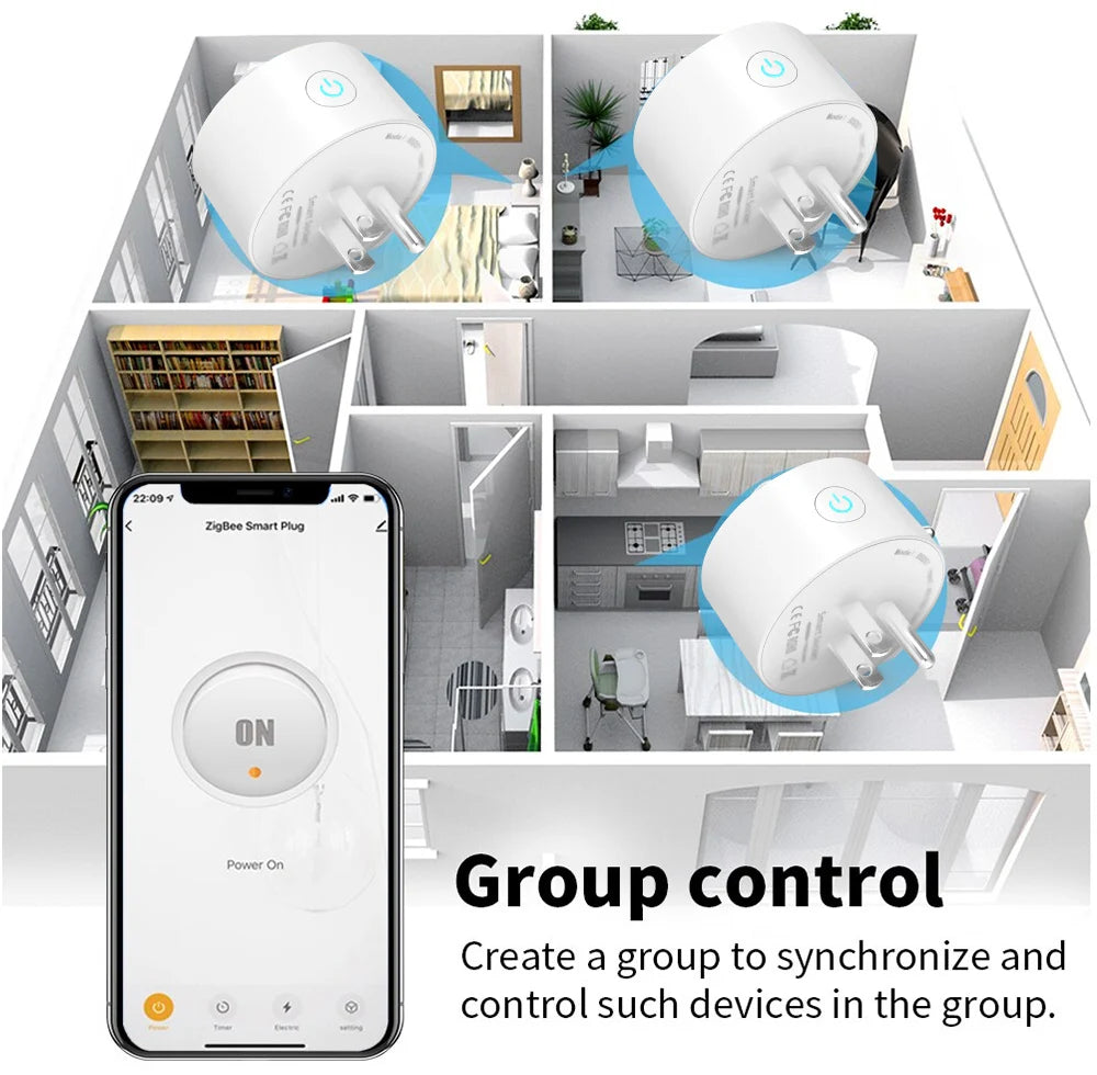 Tuya WiFi Or Zigbee Smart Socket US Plug 16A With Power Monitoring Timing Function WiFi Outlets Works With Alexa Home Assistant