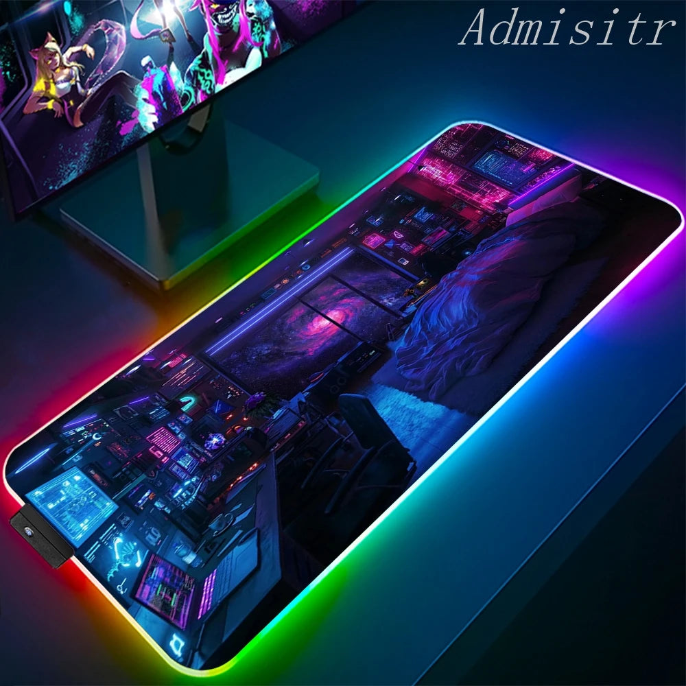 XXL RGB Gaming Mouse Pad Space Rubber Anti-slip Cool Desk Mat Gamer Accessories Large LED Light PC Computer Carpet with Backlit