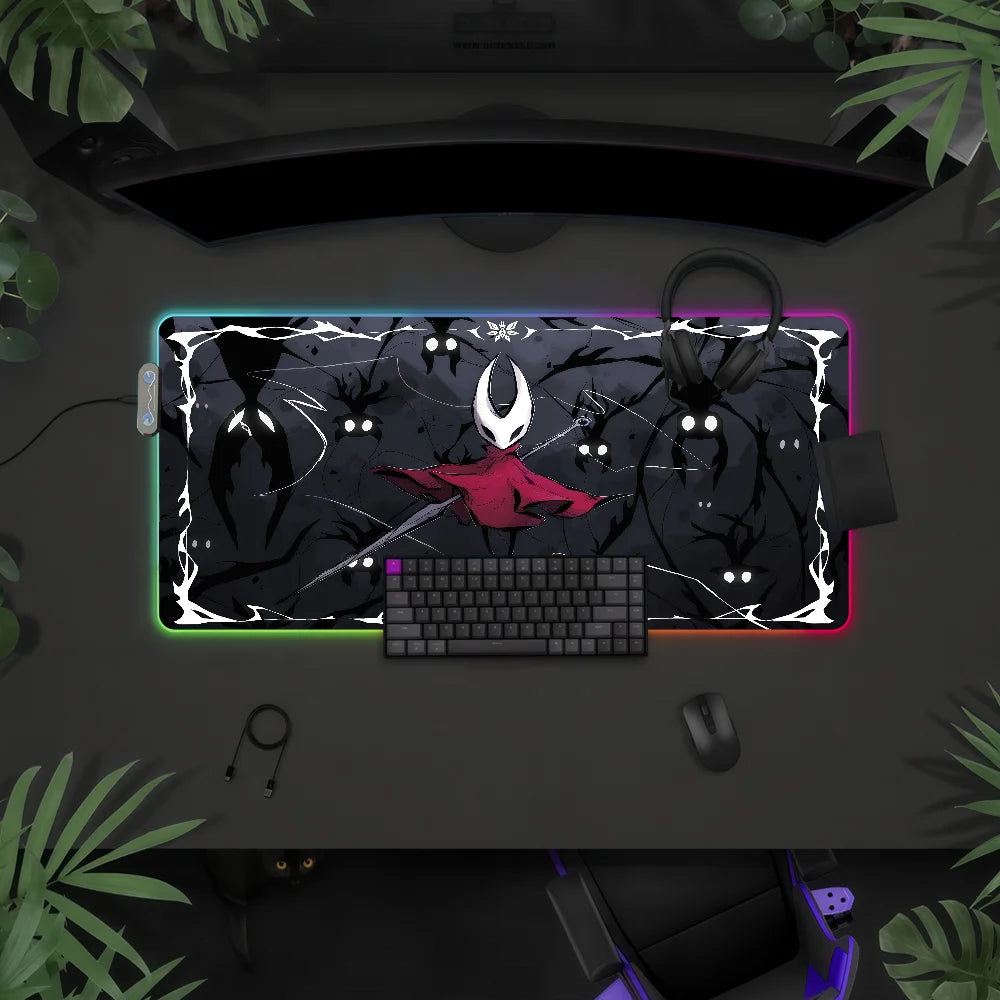 HD Printing Cool Hollow Knight Silksong Mouse Pad  RGB Led Gaming Bedroom Office Desk Non-Slip Mat  Waterproof Large