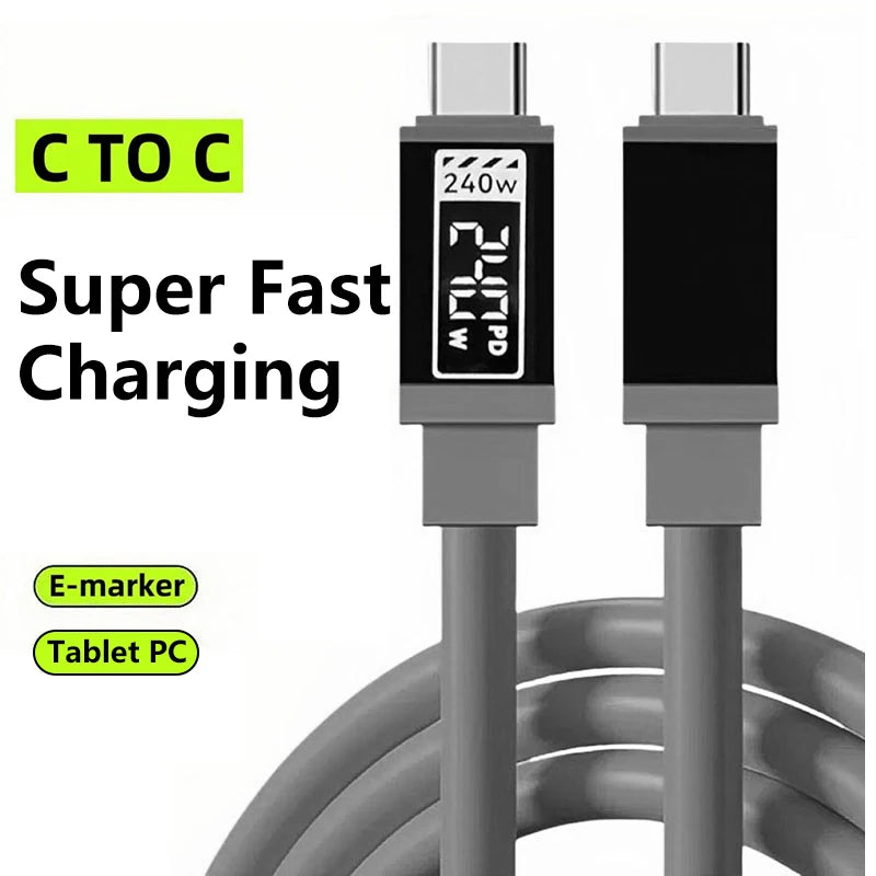 PD240W Cable Super Fast Charging Type C TO Type C Silicone Cable For Samsung iPhone8-17 Pro Xiaomi 17 Quick Quick Charging Cable