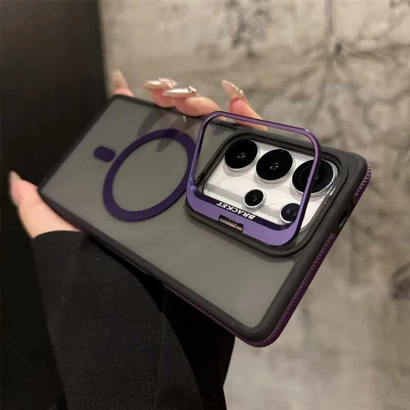 Luxury metal bracket dual-color magnetic shock-absorbing protective case for Samsung S25 S24 S22 S23 FE Ultra Plus Hard shell