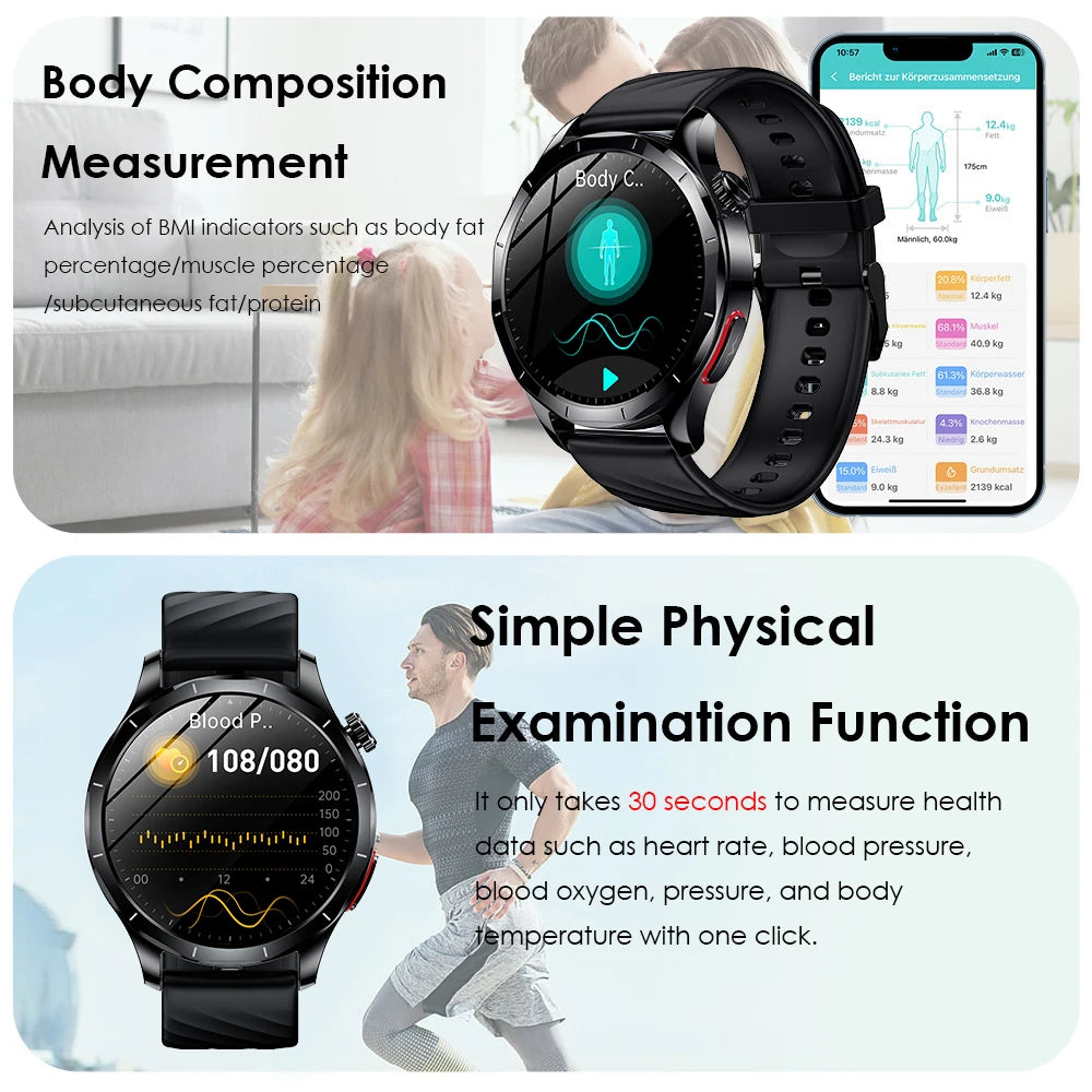 Marsyu 2026 Smart Watch ECG+PPG Uric Acid Blood Pressure Body Analysis HD Call LED Flashlight Smart Watch Women Men’s