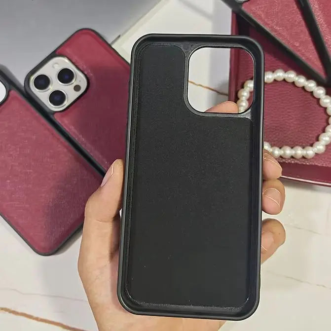 burgundy Fashion Saffiano Leather Business Phone Case for iPhone 17 16 15 14 13 Pro Max Elegant Shockproof Bumper Cover
