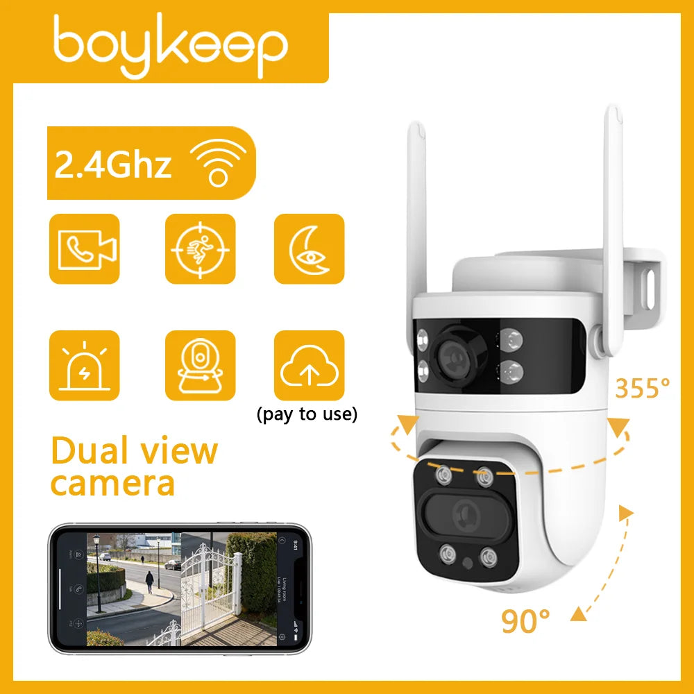 2pcs Smart Window Camera Dual Lens PTZ Security Camera 2K Outdoor WiFi Camera AI Human Detection Color Night Vision Two-Way