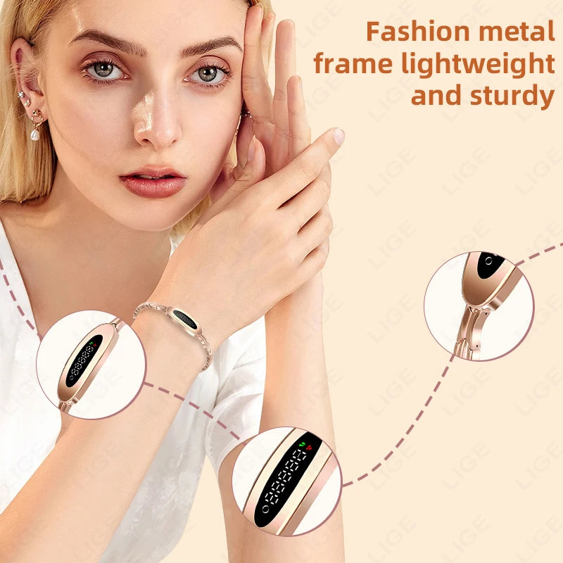 LIGE New Hot Sales Smart Bracelet Lightweight Sports Band Fitness Health Tracker Call Message Reminder Luxury Women's Smartwatch